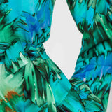 A-lined belted short jersey dress - Blue-green