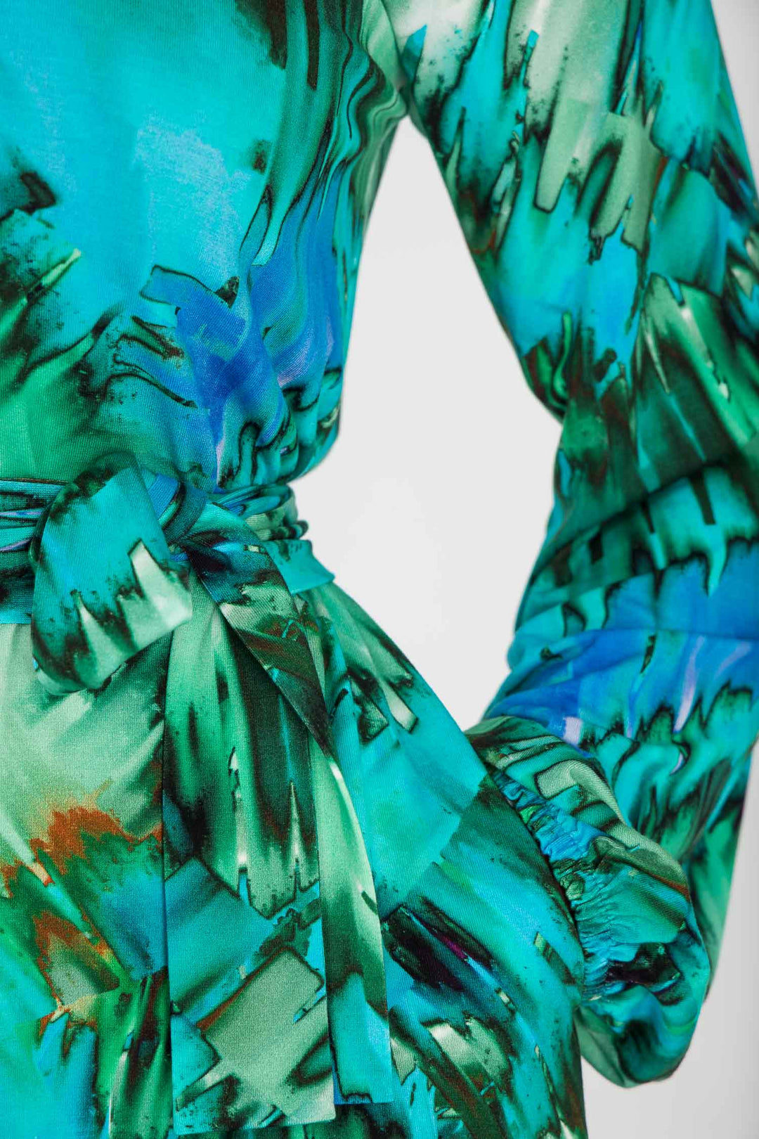 A-lined belted short jersey dress - Blue-green