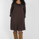 A-lined belted short jersey dress - Chocolate brown