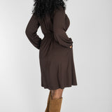 A-lined belted short jersey dress - Chocolate brown