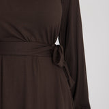A-lined belted short jersey dress - Chocolate brown