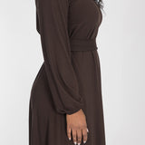 A-lined belted short jersey dress - Chocolate brown