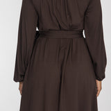 A-lined belted short jersey dress - Chocolate brown