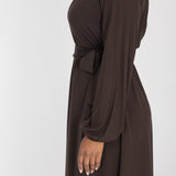 A-lined belted short jersey dress - Chocolate brown
