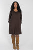 A-lined belted short jersey dress - Chocolate brown