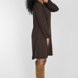 A-lined belted short jersey dress - Chocolate brown