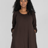 A-lined belted short jersey dress - Chocolate brown