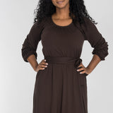 A-lined belted short jersey dress - Chocolate brown