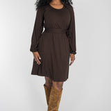 A-lined belted short jersey dress - Chocolate brown
