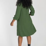 A-lined belted short jersey dress - Forrest green