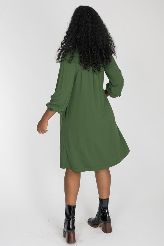 A-lined belted short jersey dress - Forrest green