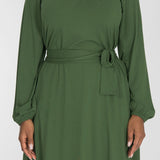 A-lined belted short jersey dress - Forrest green