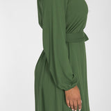 A-lined belted short jersey dress - Forrest green