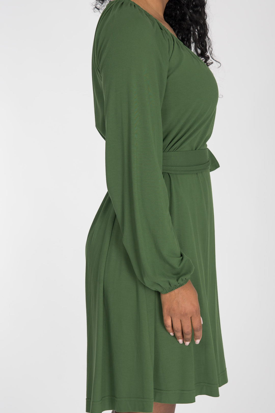 A-lined belted short jersey dress - Forrest green