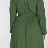 A-lined belted short jersey dress - Forrest green