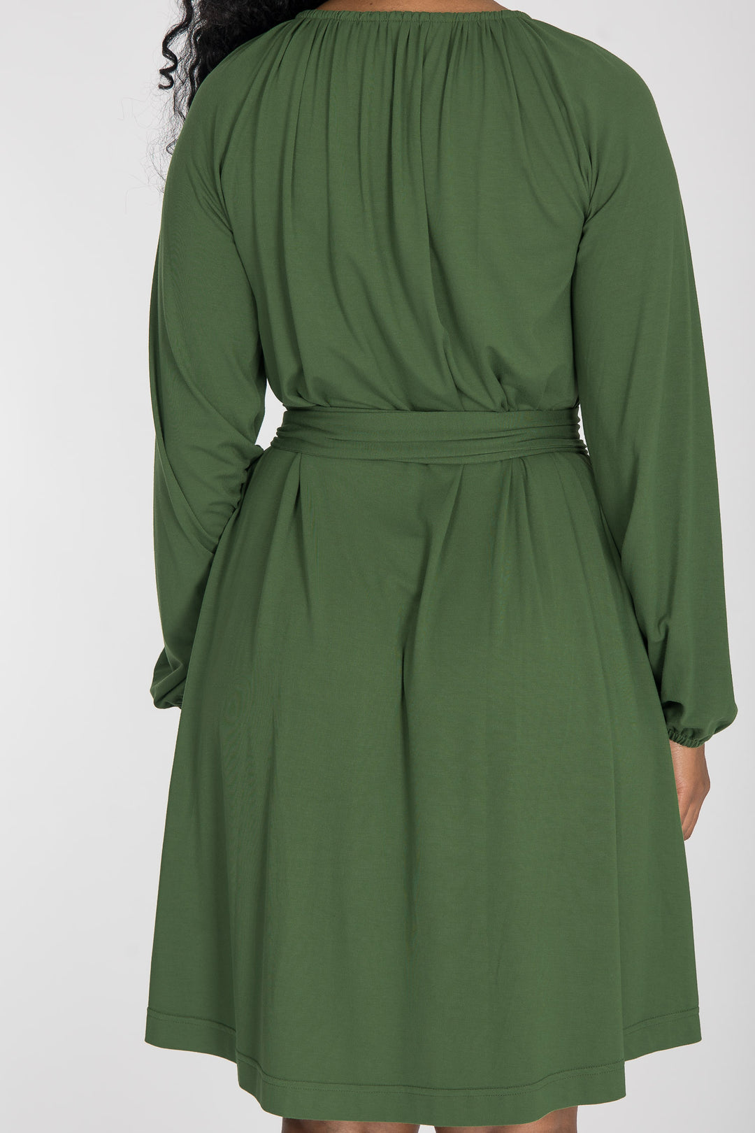 A-lined belted short jersey dress - Forrest green