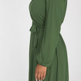 A-lined belted short jersey dress - Forrest green