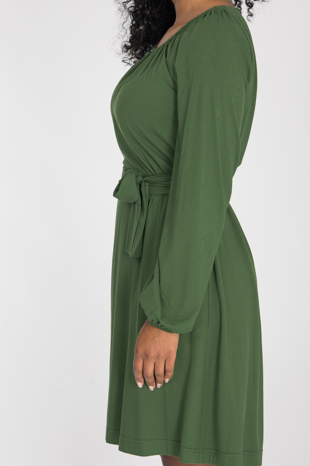 A-lined belted short jersey dress - Forrest green