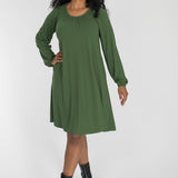 A-lined belted short jersey dress - Forrest green