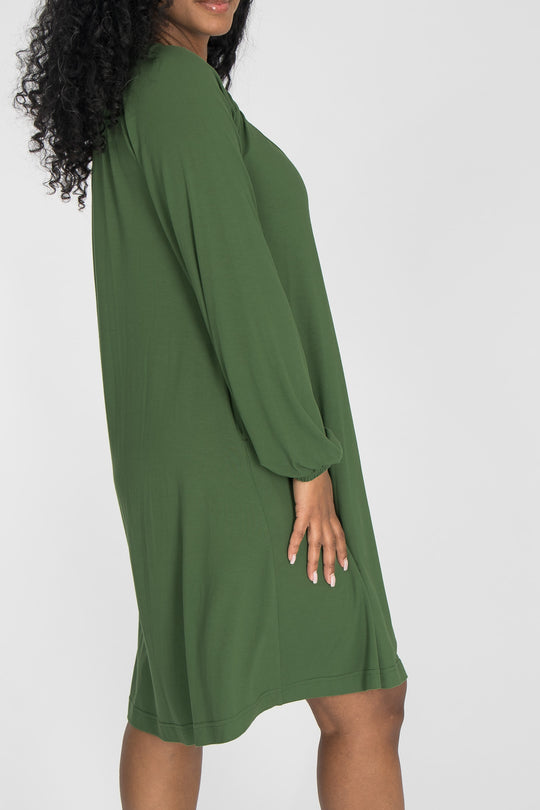 A-lined belted short jersey dress - Forrest green