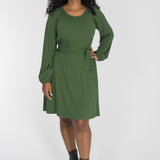 A-lined belted short jersey dress - Forrest green