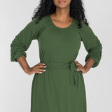 A-lined belted short jersey dress - Forrest green