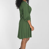 A-lined belted short jersey dress - Forrest green