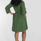 A-lined belted short jersey dress - Forrest green