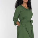 A-lined belted short jersey dress - Forrest green