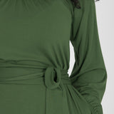 A-lined belted short jersey dress - Forrest green