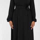 A-lined belted midi jersey dress - Black
