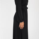 A-lined belted midi jersey dress - Black