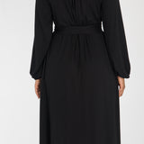 A-lined belted midi jersey dress - Black