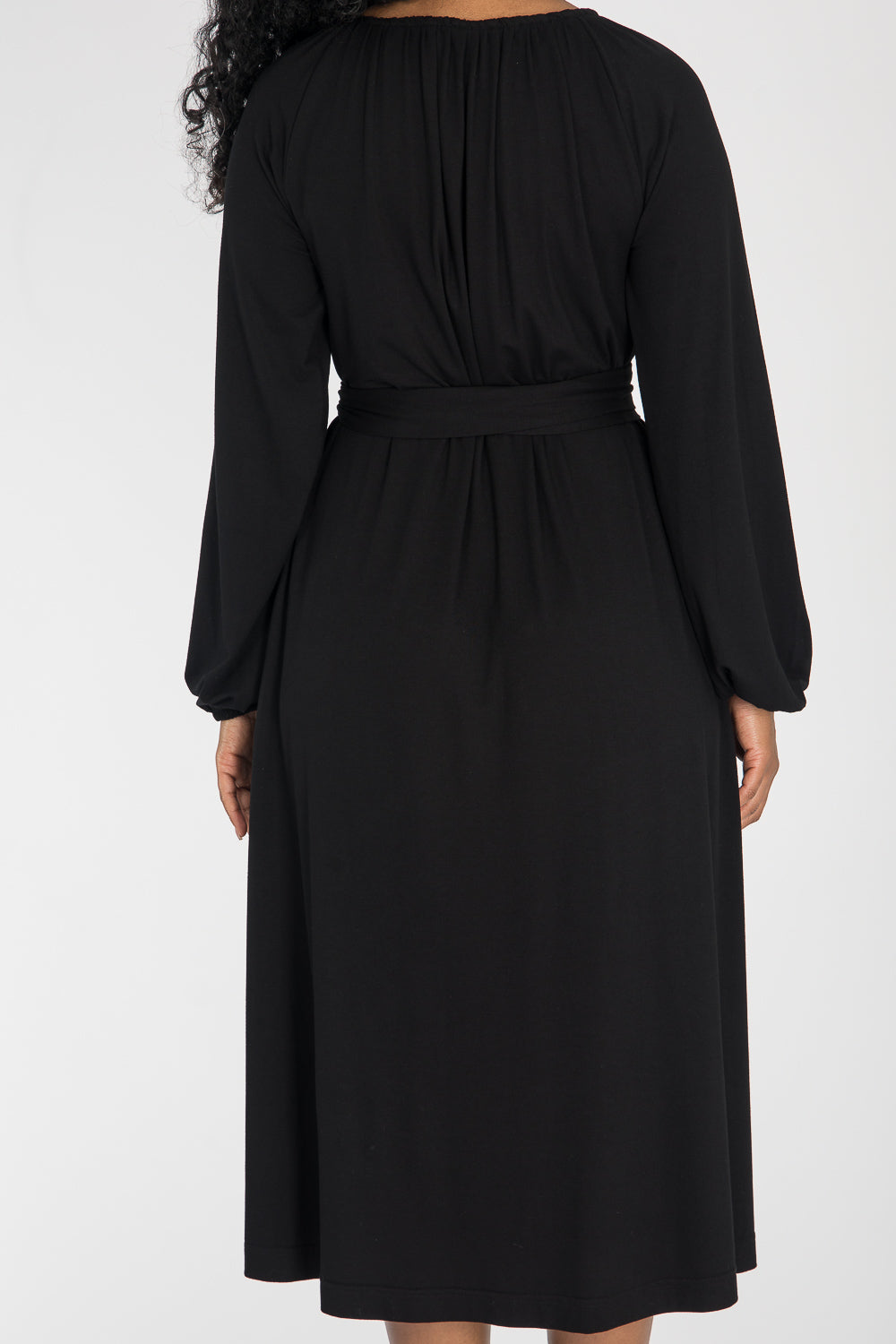 A-lined belted midi jersey dress - Black