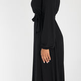A-lined belted midi jersey dress - Black
