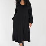 A-lined belted midi jersey dress - Black