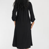 A-lined belted midi jersey dress - Black