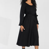 A-lined belted midi jersey dress - Black
