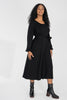 A-lined belted midi jersey dress - Black