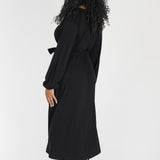 A-lined belted midi jersey dress - Black