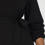 A-lined belted midi jersey dress - Black
