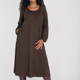 A-lined belted midi jersey dress - Chocolate brown