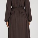 A-lined belted midi jersey dress - Chocolate brown