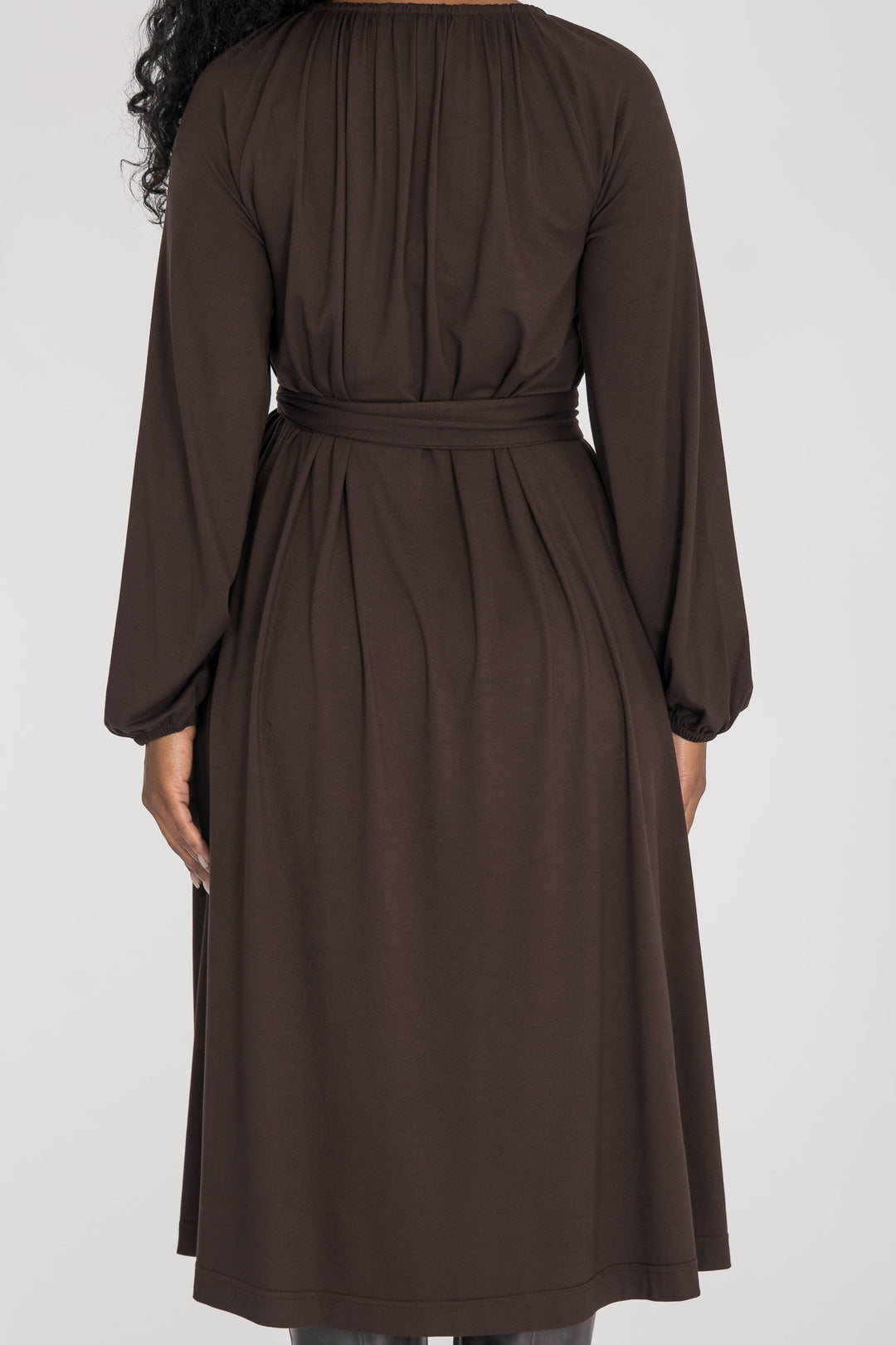 A-lined belted midi jersey dress - Chocolate brown