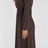 A-lined belted midi jersey dress - Chocolate brown