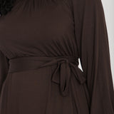 A-lined belted midi jersey dress - Chocolate brown