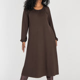 A-lined belted midi jersey dress - Chocolate brown