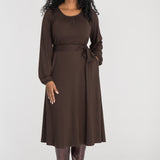 A-lined belted midi jersey dress - Chocolate brown