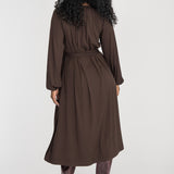 A-lined belted midi jersey dress - Chocolate brown