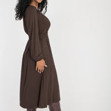 A-lined belted midi jersey dress - Chocolate brown